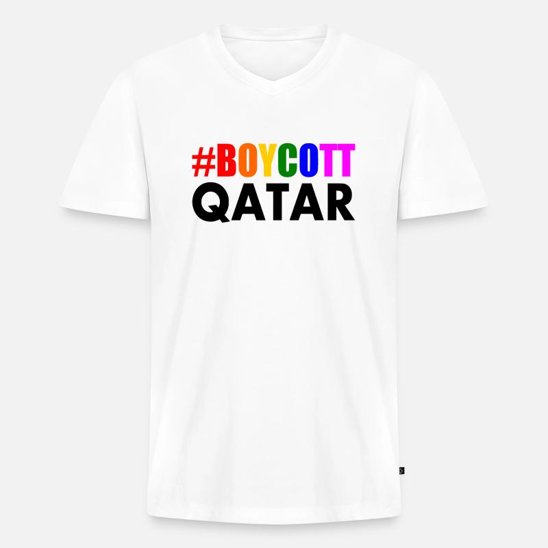 Boycott qatar - Männer Premium Bio T-Shirt mit V-Ausschnitt - Weiß