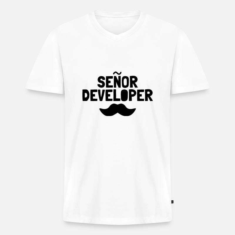 Senor Developer Entwickler - Männer Premium Bio T-Shirt mit V-Ausschnitt - Weiß