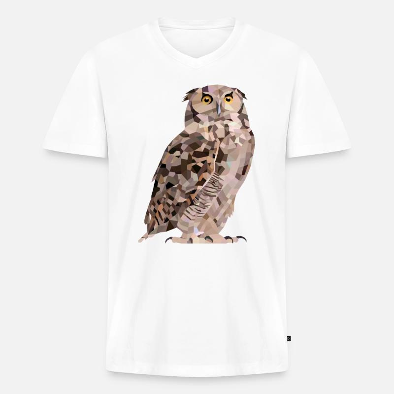 Eule im Polygon Design - Männer Premium Bio T-Shirt mit V-Ausschnitt - Weiß
