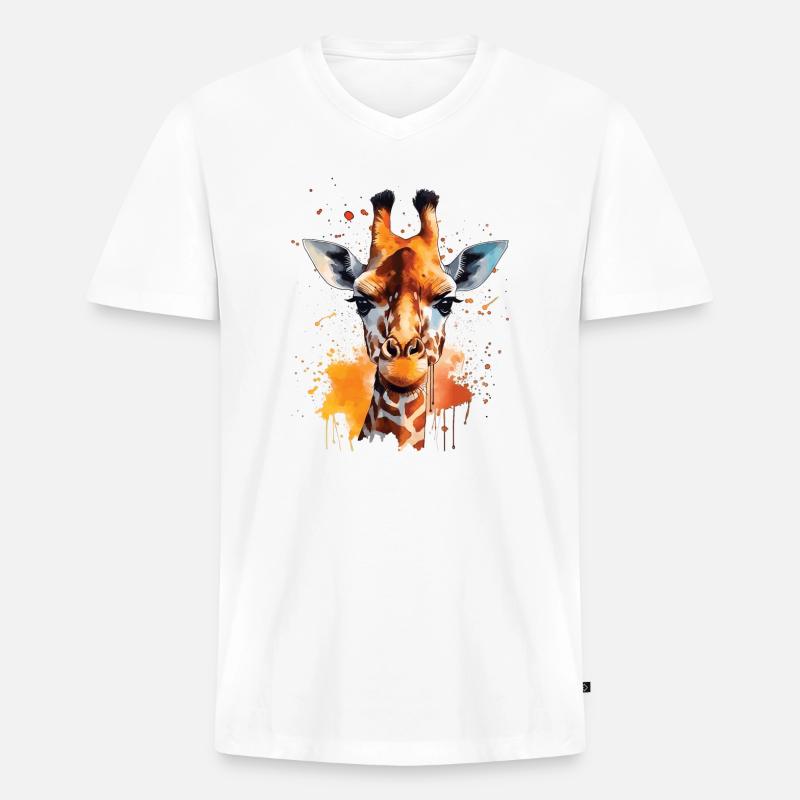 Aquarell-giraffe – Farbenfrohe - Männer Premium Bio T-Shirt mit V-Ausschnitt - Weiß
