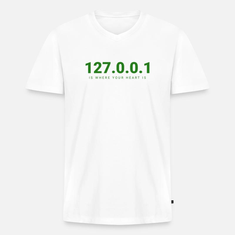Feel At Home, Code – 127.0.0.1 - Männer Premium Bio T-Shirt mit V-Ausschnitt - Weiß
