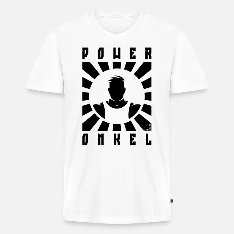 Power Onkel (Poweronkel / Strahlen / Black) - Männer Premium Bio T-Shirt mit V-Ausschnitt - Weiß
