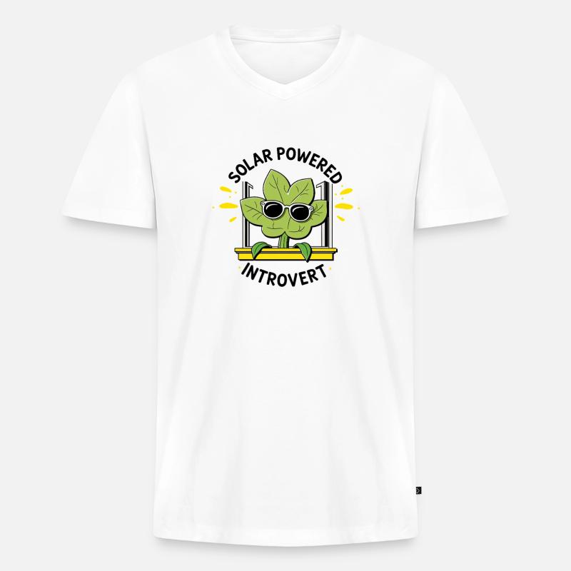 Solar Powered Introvert – Plant Joke - Men's Premium Organic T-shirt with V-neck - white