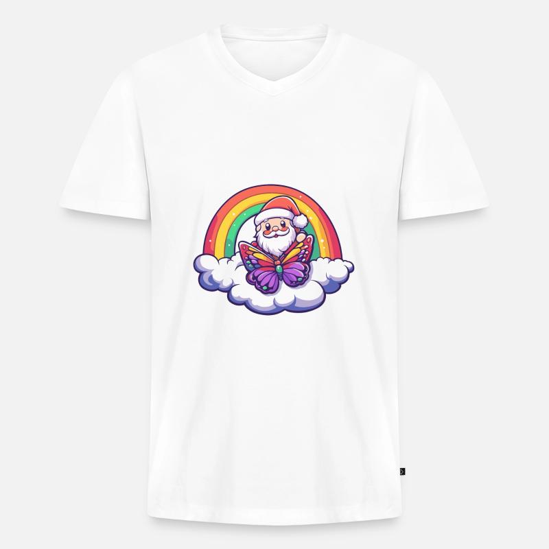 Schmetterling Weihnachtsmann Regenbogen - Männer Premium Bio T-Shirt mit V-Ausschnitt - Weiß