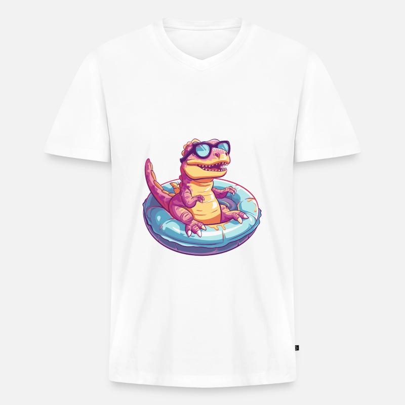 Dinosaurier T-Rex Comic Cool - Männer Premium Bio T-Shirt mit V-Ausschnitt - Weiß