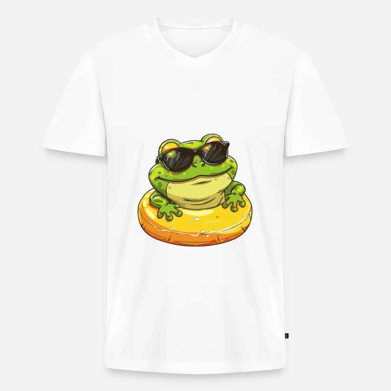 Frosch Comic Cool - Männer Premium Bio T-Shirt mit V-Ausschnitt - Weiß