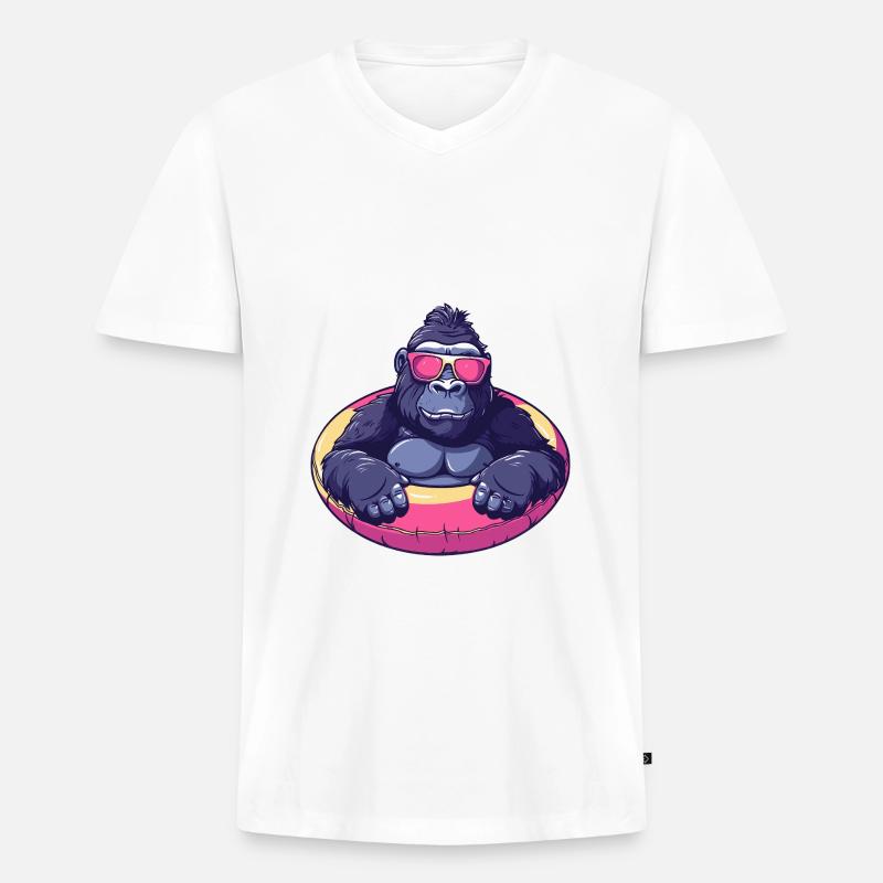 Gorilla Comic Cool - Männer Premium Bio T-Shirt mit V-Ausschnitt - Weiß