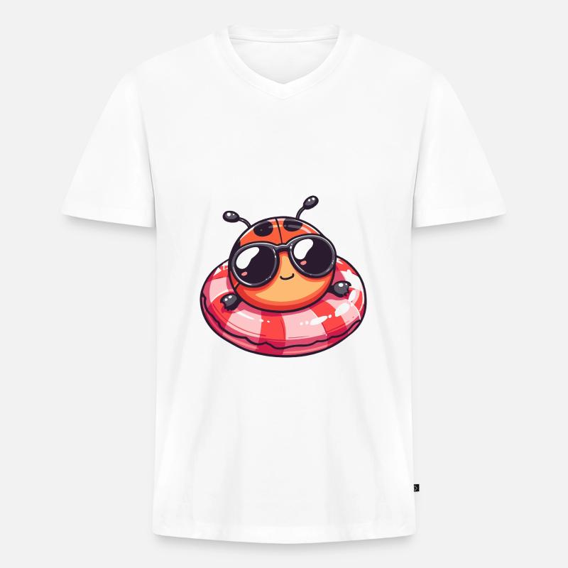 Marienkäfer Comic Cool - Männer Premium Bio T-Shirt mit V-Ausschnitt - Weiß