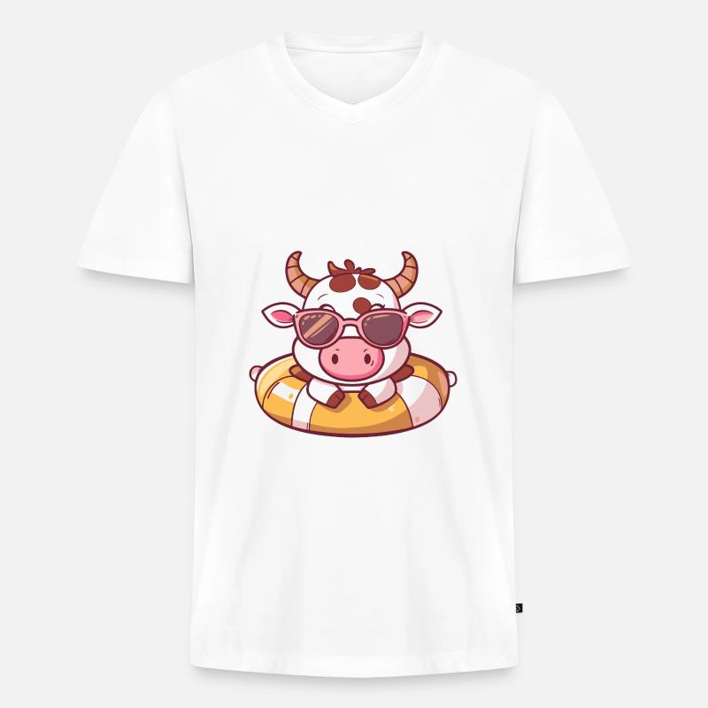 Kuh Comic Cool - Männer Premium Bio T-Shirt mit V-Ausschnitt - Weiß