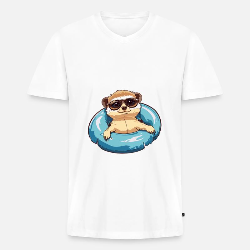Erdmännchen Comic Cool - Männer Premium Bio T-Shirt mit V-Ausschnitt - Weiß