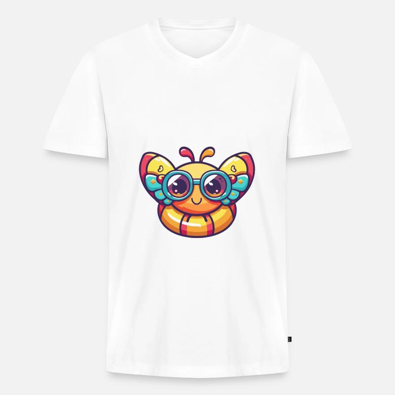 Schmetterling Comic Cool - Männer Premium Bio T-Shirt mit V-Ausschnitt - Weiß