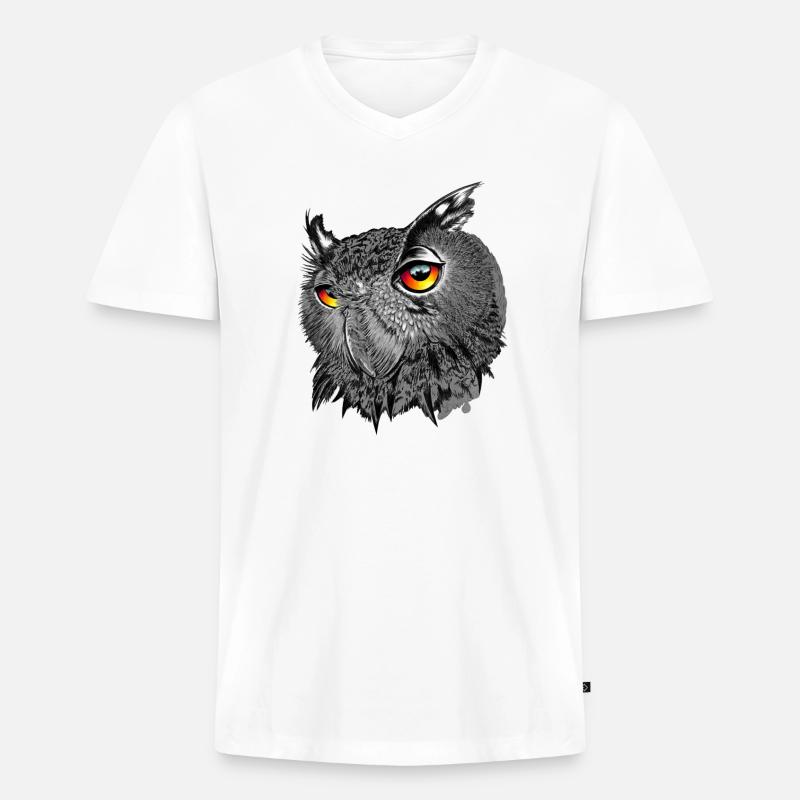 Uhu/Bubo Bubo/Eule - Männer Premium Bio T-Shirt mit V-Ausschnitt - Weiß