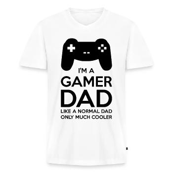 GAMER DAD - Männer Premium Bio T-Shirt mit V-Ausschnitt - Weiß - Vorne - Nico (187cm)