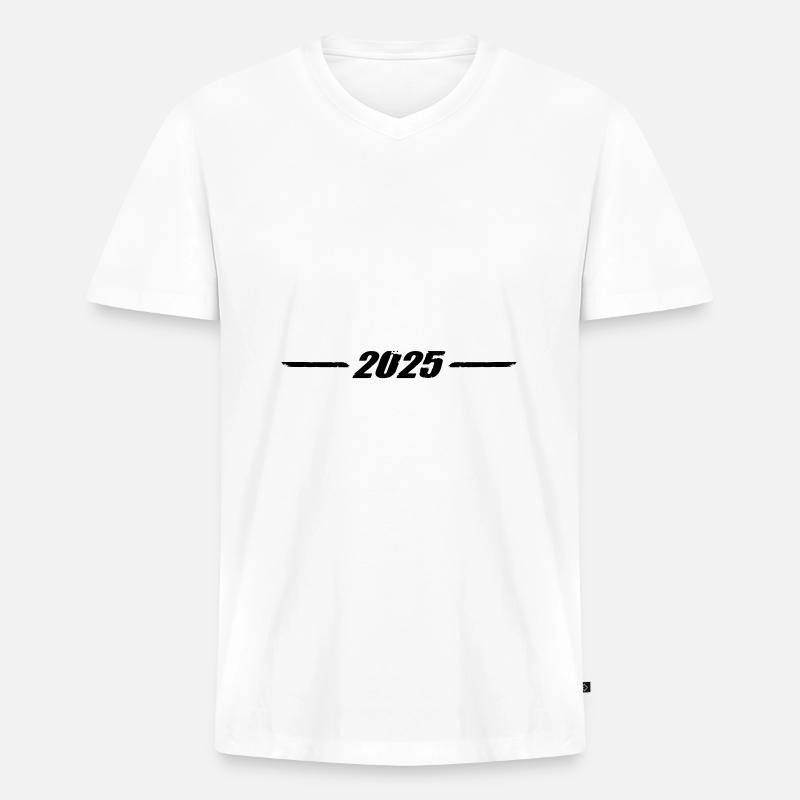 2025 - Männer Premium Bio T-Shirt mit V-Ausschnitt - Weiß