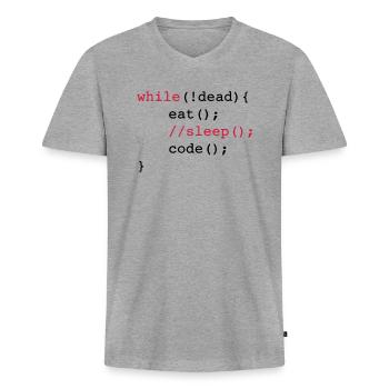 While dead - eat sleep code repeat if Coding - Männer Premium Bio T-Shirt mit V-Ausschnitt - Grau meliert - Vorne
