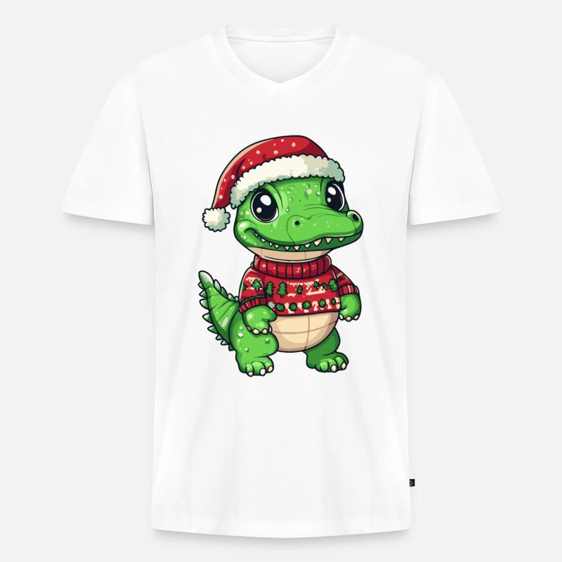 Alligator Weihnachten Comic - Männer Premium Bio T-Shirt mit V-Ausschnitt - Weiß