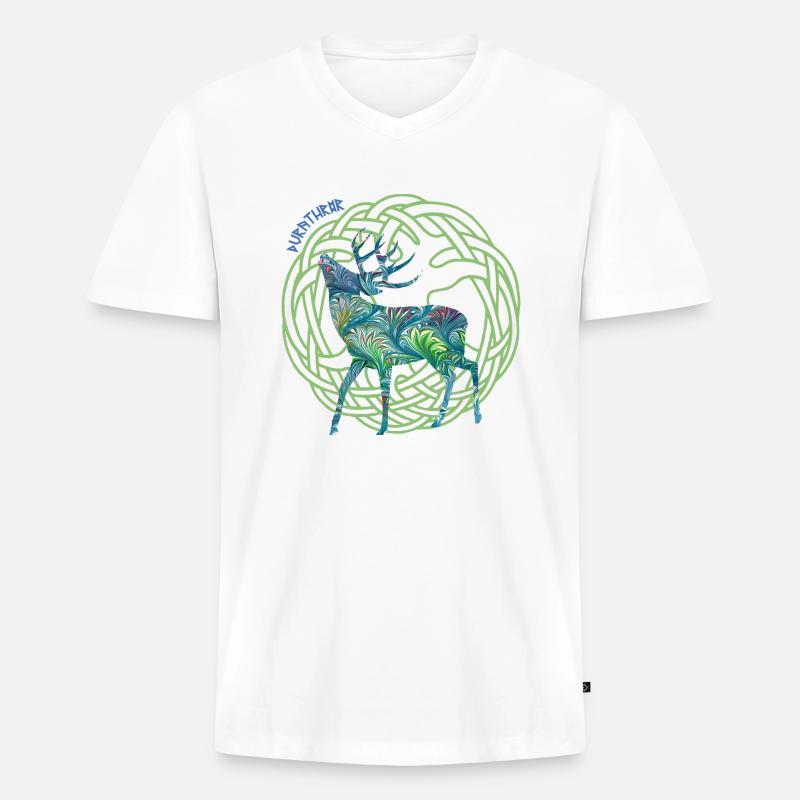 hirsch durathror e 115 - Männer Premium Bio T-Shirt mit V-Ausschnitt - Weiß