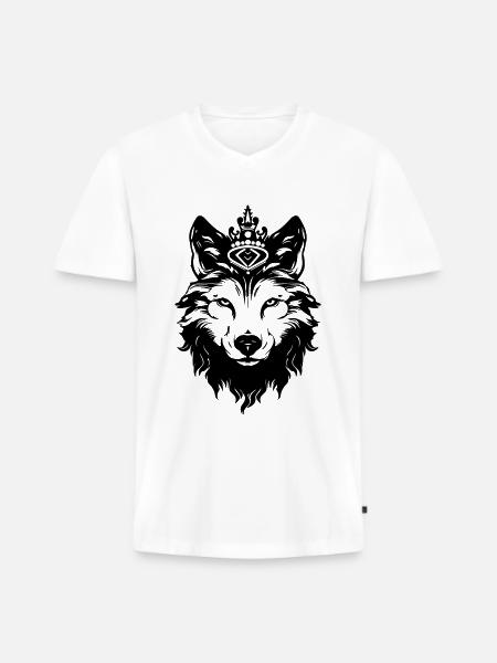 Wolf Crown Head King - Men's Premium Organic T-shirt with V-neck - white