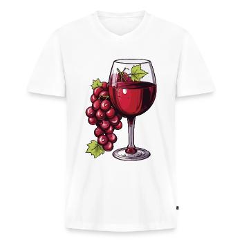 Wine Glass Grapes Wine - Men's Premium Organic T-shirt with V-neck - white - Front - Nico (187cm)