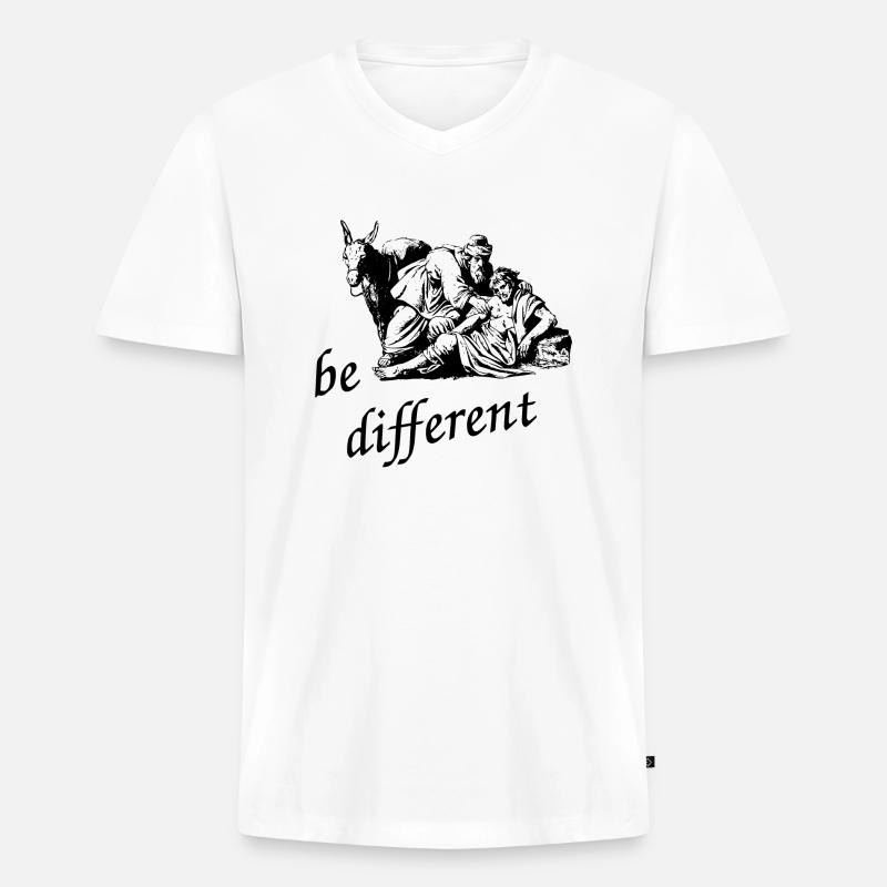 Samariter - be different - Männer Premium Bio T-Shirt mit V-Ausschnitt - Weiß