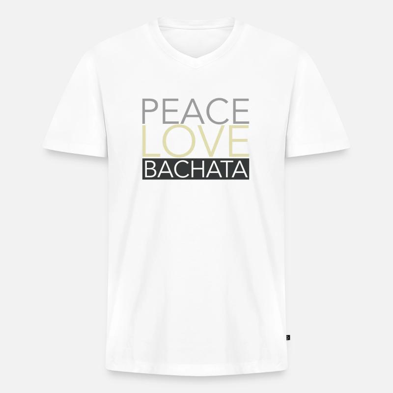 PEACE LOVE BACHATA - auf DanceShirts - Männer Premium Bio T-Shirt mit V-Ausschnitt - Weiß