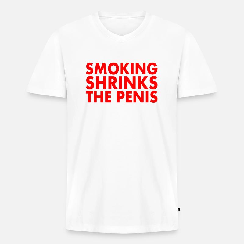 Smoking shrinks the penis - Männer Premium Bio T-Shirt mit V-Ausschnitt - Weiß