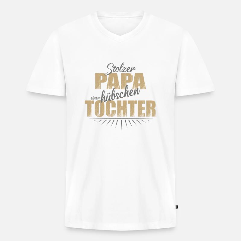 stolzer Papa einer hübschen Tochter Mädchen - Männer Premium Bio T-Shirt mit V-Ausschnitt - Weiß