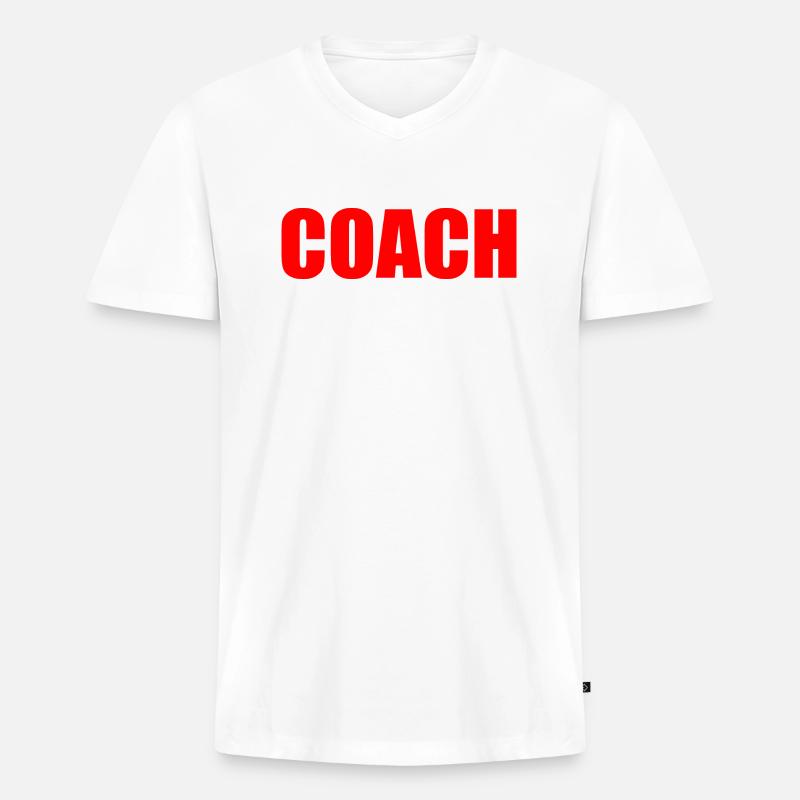 Coach - Männer Premium Bio T-Shirt mit V-Ausschnitt - Weiß