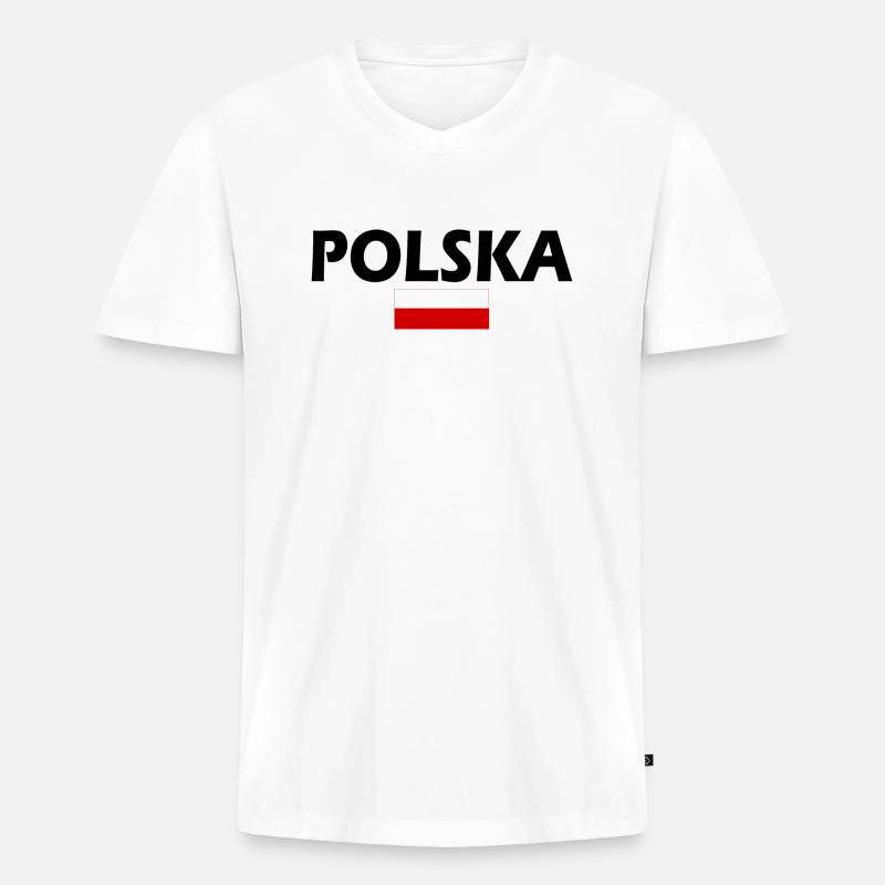 Polska - Männer Premium Bio T-Shirt mit V-Ausschnitt - Weiß