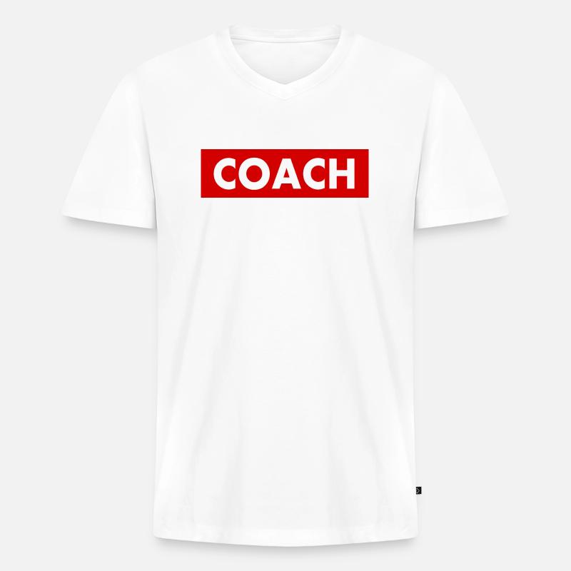 Coach - Männer Premium Bio T-Shirt mit V-Ausschnitt - Weiß