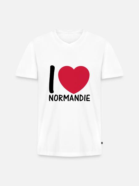 i love Normandy 2c - Men's Premium Organic T-shirt with V-neck - white