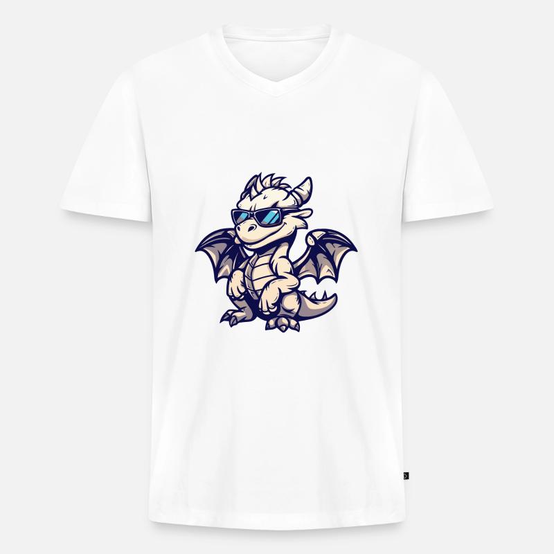 Drache Tier - Männer Premium Bio T-Shirt mit V-Ausschnitt - Weiß
