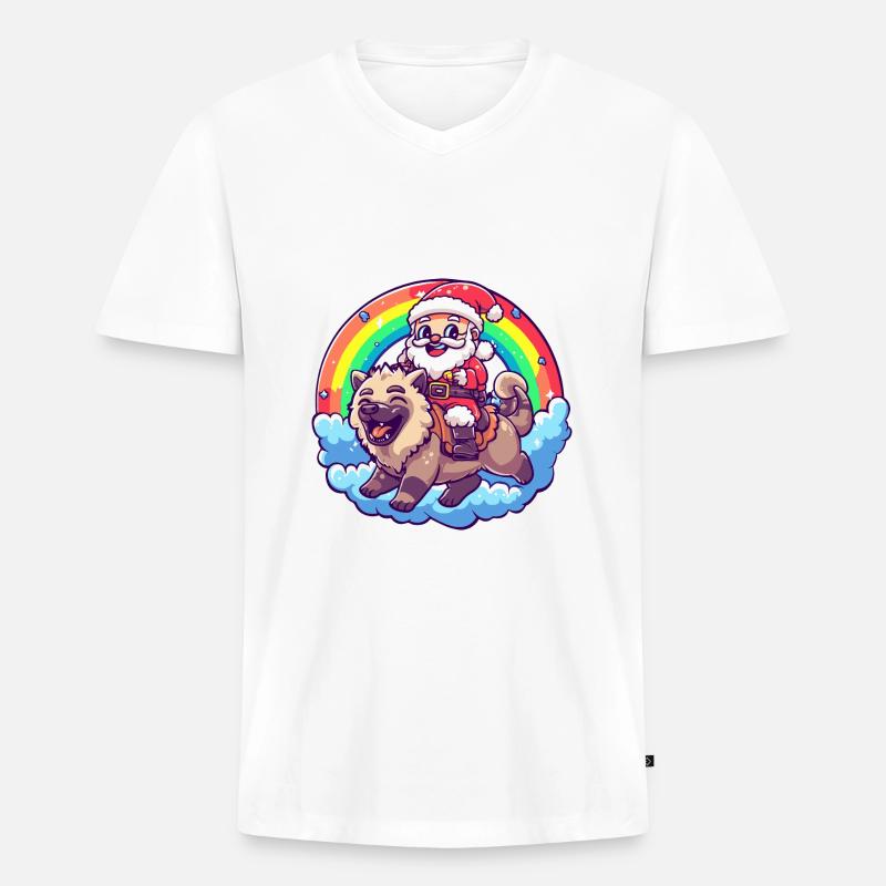 Hyäne Weihnachtsmann Regenbogen - Männer Premium Bio T-Shirt mit V-Ausschnitt - Weiß