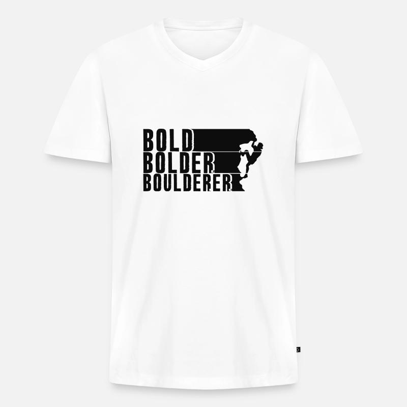 Bold Bolder Boulderer Boulder Bouldern - Männer Premium Bio T-Shirt mit V-Ausschnitt - Weiß