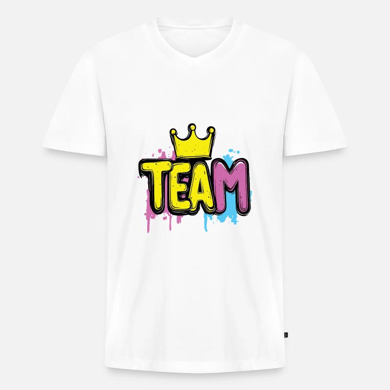Team Bunt Krone - Männer Premium Bio T-Shirt mit V-Ausschnitt - Weiß