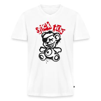 Sick Toy Teddy - Männer Premium Bio T-Shirt mit V-Ausschnitt - Weiß - Vorne - Nico (187cm)