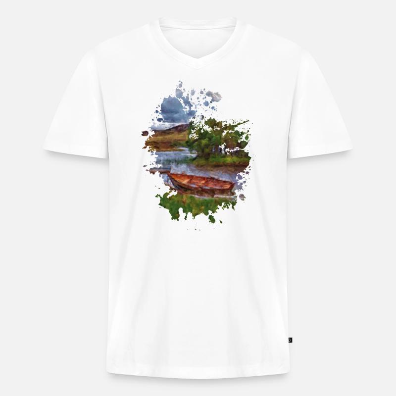 Boot - Männer Premium Bio T-Shirt mit V-Ausschnitt - Weiß