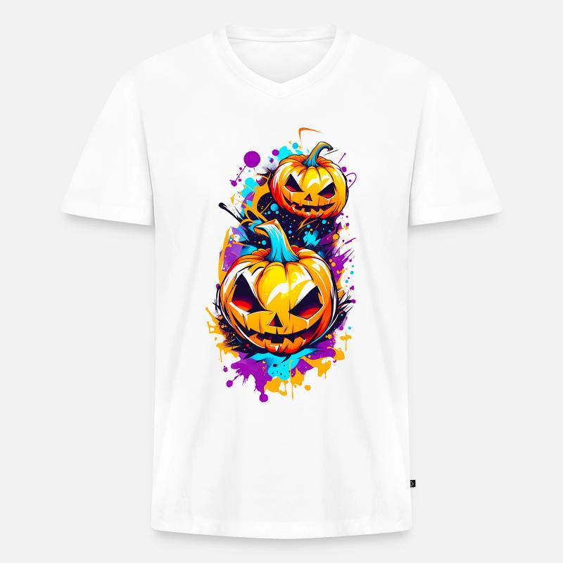 Jack o Lantern 01 - Männer Premium Bio T-Shirt mit V-Ausschnitt - Weiß