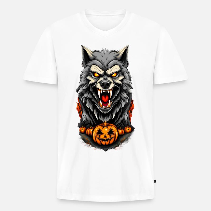 Halloween Wolf - Männer Premium Bio T-Shirt mit V-Ausschnitt - Weiß