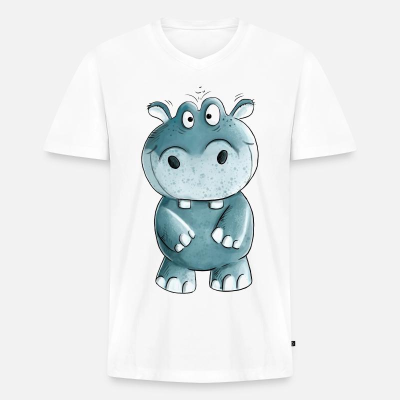 Blaues Nilpferd I Wildtiere Comic - Männer Premium Bio T-Shirt mit V-Ausschnitt - Weiß