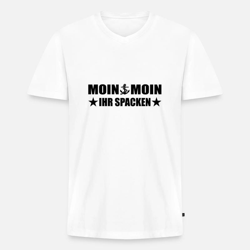 Moin - Männer Premium Bio T-Shirt mit V-Ausschnitt - Weiß