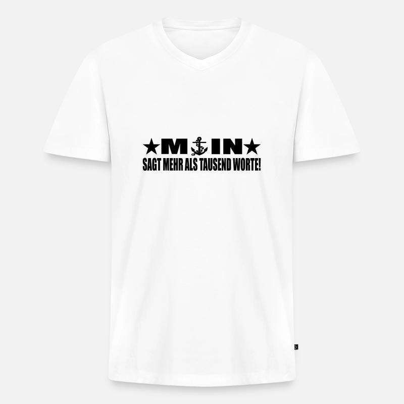 Moin - Männer Premium Bio T-Shirt mit V-Ausschnitt - Weiß