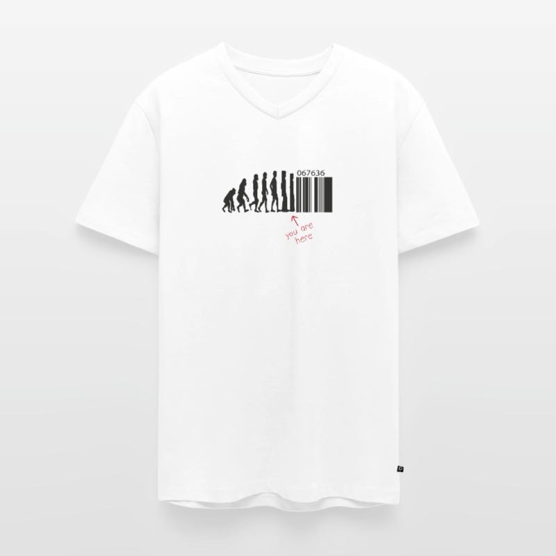 Evolution - Barcode - Transhumanismus - Technik Männer Premium Bio T-Shirt mit V-Ausschnitt
