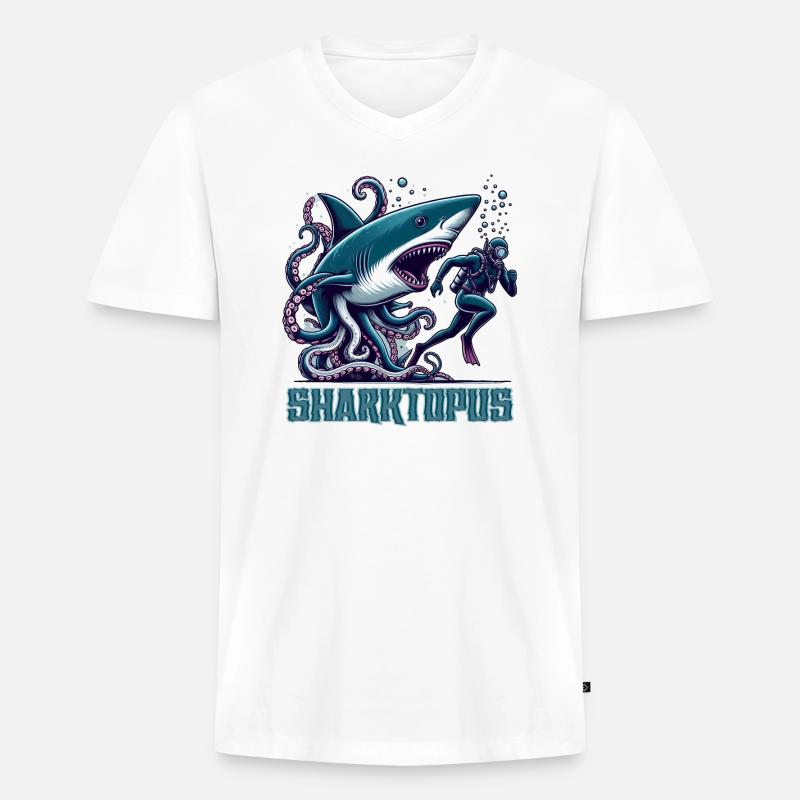 Monster-Haitopus - Männer Premium Bio T-Shirt mit V-Ausschnitt - Weiß