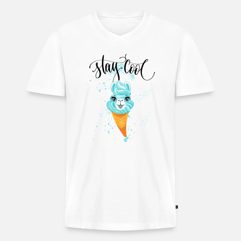 Stay Cool Eis Alpaka - Männer Premium Bio T-Shirt mit V-Ausschnitt - Weiß