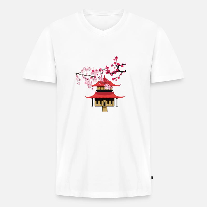 Japanese Cherry Blossoms - Männer Premium Bio T-Shirt mit V-Ausschnitt - Weiß