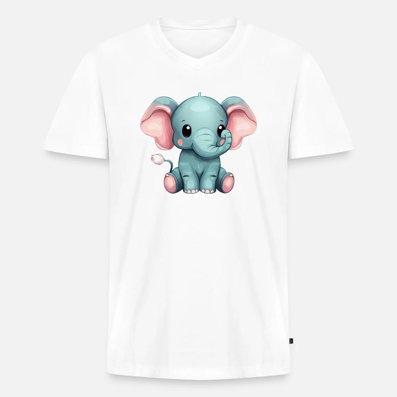 Süßer Sitzender Grauer Elefant - Männer Premium Bio T-Shirt mit V-Ausschnitt - Weiß