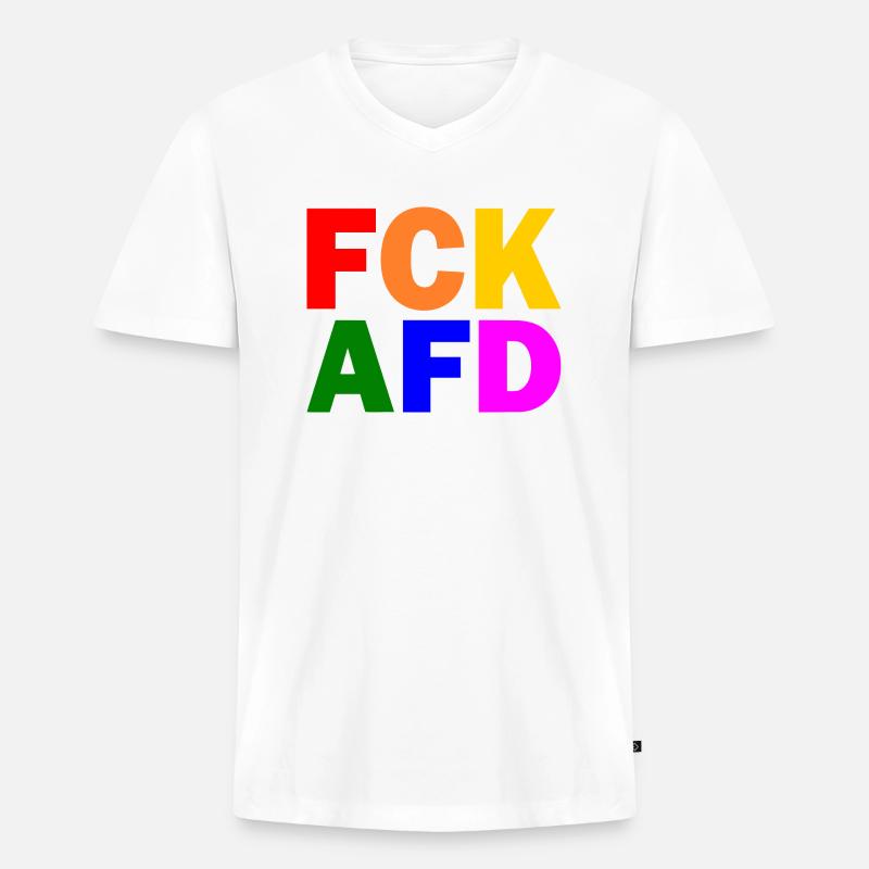 Fck afd - Männer Premium Bio T-Shirt mit V-Ausschnitt - Weiß