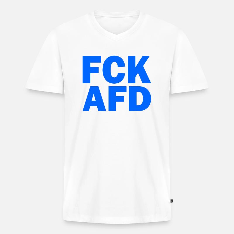 Fck afd - Männer Premium Bio T-Shirt mit V-Ausschnitt - Weiß
