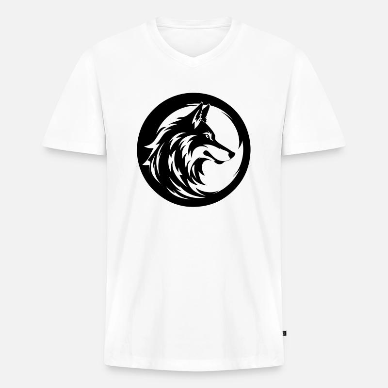 Wolf - Männer Premium Bio T-Shirt mit V-Ausschnitt - Weiß